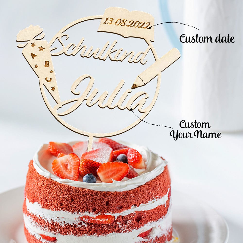 Custom Name Cake Topper Personalized Wooden School Cone Cake Decoration - Giftlab