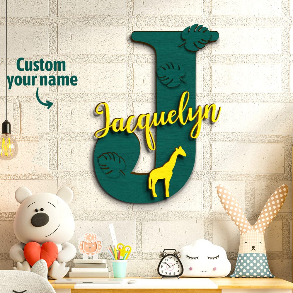 Personalized Jungle Name Sign Wooden Letter Initial Sign Custom Name Plaque Gift for Kids-J - Giftlab