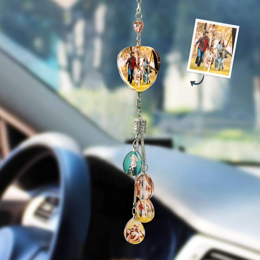 Personalized Photo Crystal Charm Heart Shaped Rearview Mirror Pendant Gift For Him - Giftlab