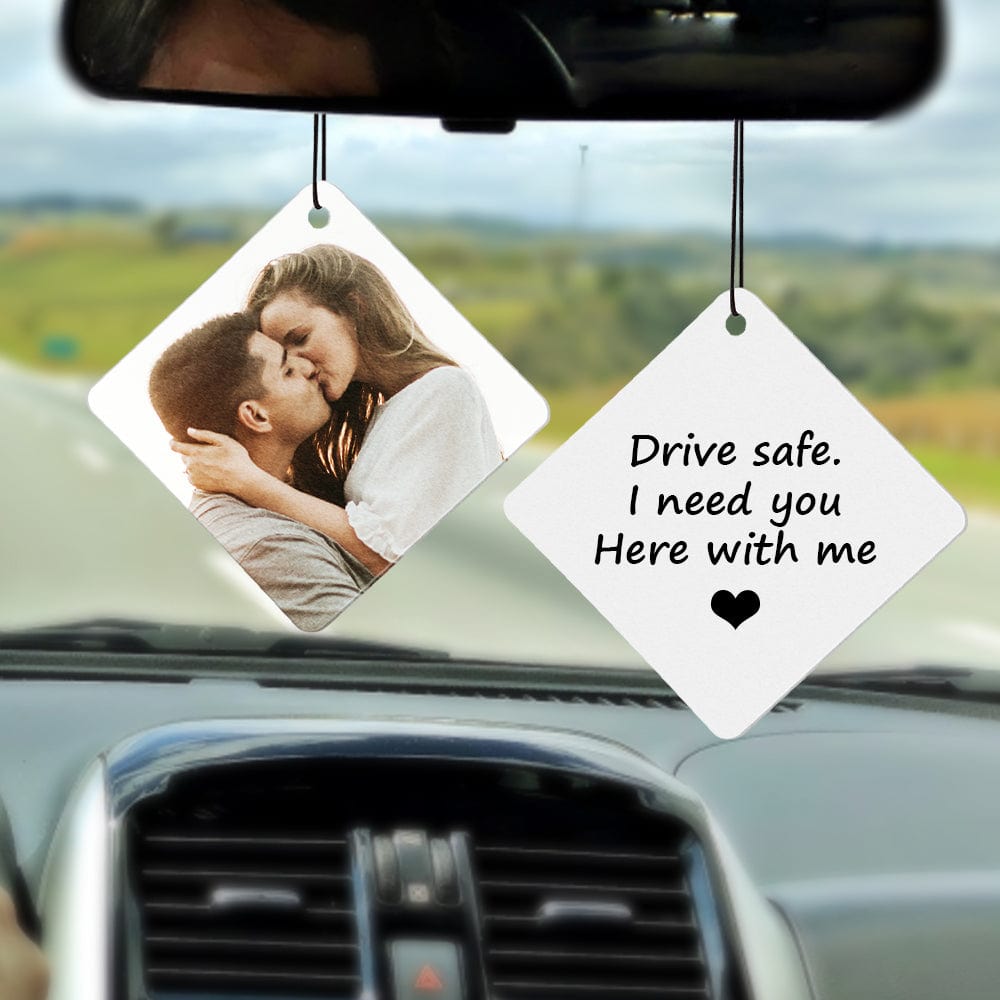 Custom Car Air Freshener with Photo and Text Rearview Mirror Ornament Drive Safe 10 Scents - Giftlab