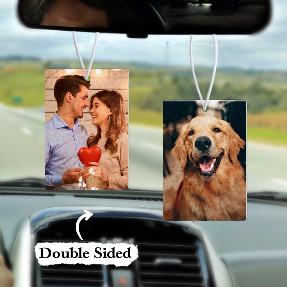 Custom Car Air Freshener with Photo Rearview Mirror Ornament Personalizd Gifts for Him Double Sided - Giftlab