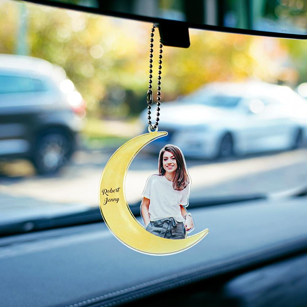 Personalized Acrylic Car Hanging Ornament Girl Sit on the Moon Gift For Couple Custom Your Photo Ornament - Giftlab