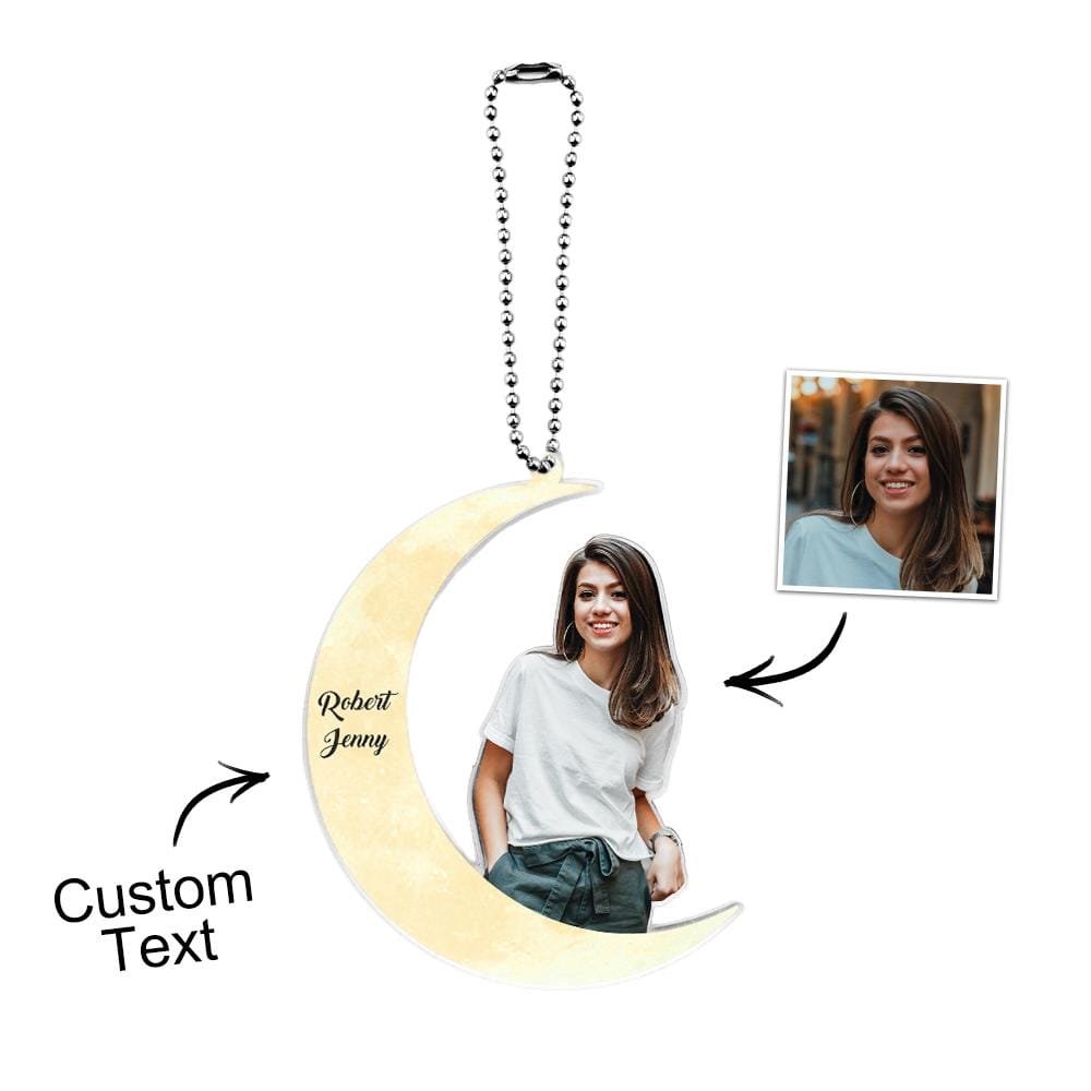 Personalized Acrylic Car Hanging Ornament Girl Sit on the Moon Gift For Couple Custom Your Photo Ornament - Giftlab