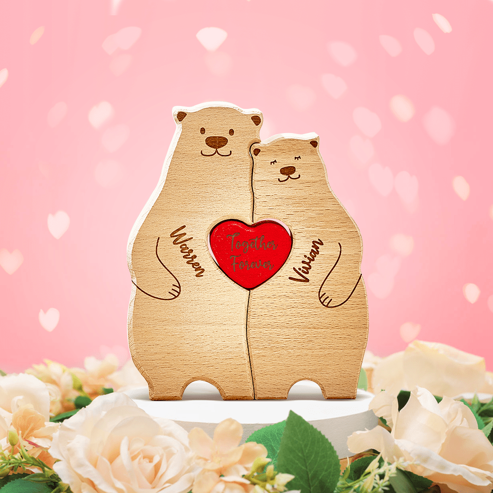 Valentine's Day Gifts Personalized Wooden Bears Custom Family Member Names Puzzle Home Decor Gifts - Giftlab