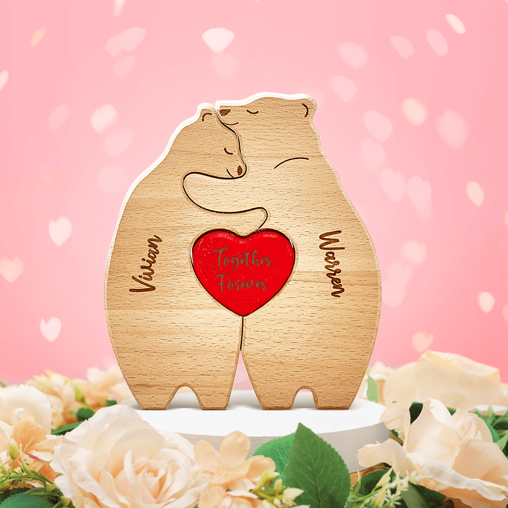 Valentine's Day Gifts Personalized Wooden Hug Bears Custom Family Member Names Puzzle Home Decor Gifts - Giftlab