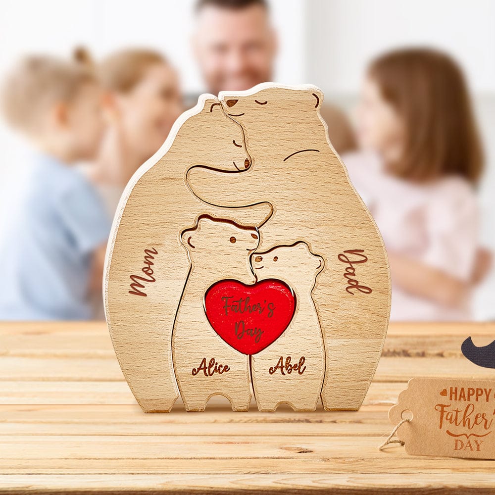 Father's Day Gifts Personalized Wooden Hug Bears Custom Family Member Names Puzzle Home Decor Gifts - Giftlab