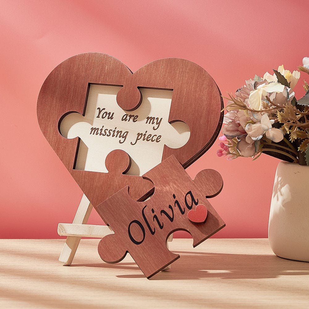 Custom Love Puzzle Piece Sign Personalized Wooden Heart Shaped Plaque Romantic Gifts for Her - Giftlab