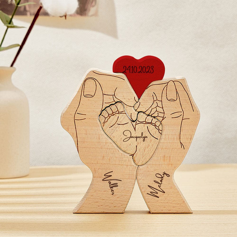 Personalized Wooden Baby Feet Custom Family Member Names Date Puzzle Home Decor Gifts - Giftlab