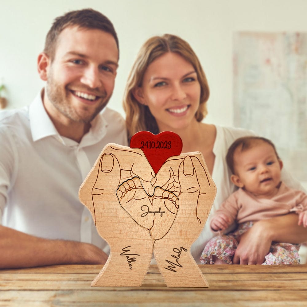 Personalized Wooden Baby Feet Custom Family Member Names Date Puzzle Home Decor Gifts - Giftlab