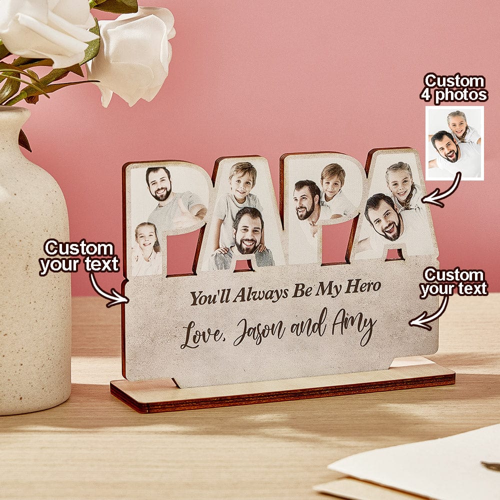 Personalized Papa Wooden Plaque Custom Photo Father's Day Plaque Gift for Papa - Giftlab