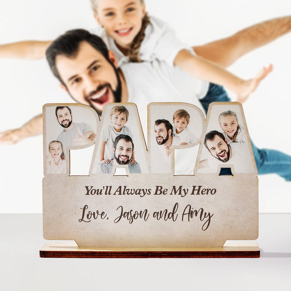 Personalized Papa Wooden Plaque Custom Photo Father's Day Plaque Gift for Papa - Giftlab