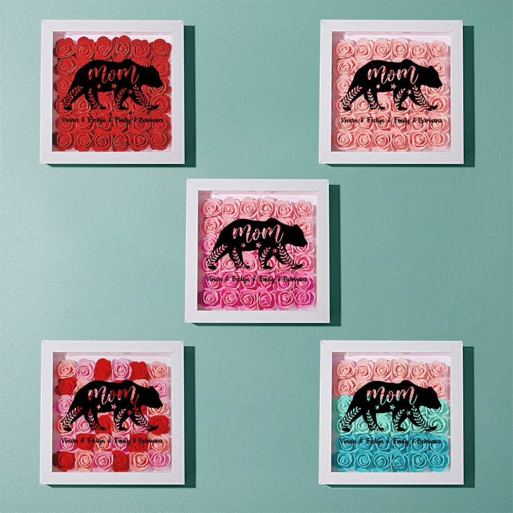 Custom Name Flower Shadow Box Personalized Bear Flower Shadowbox Frame Mother's Day Gift - Giftlab