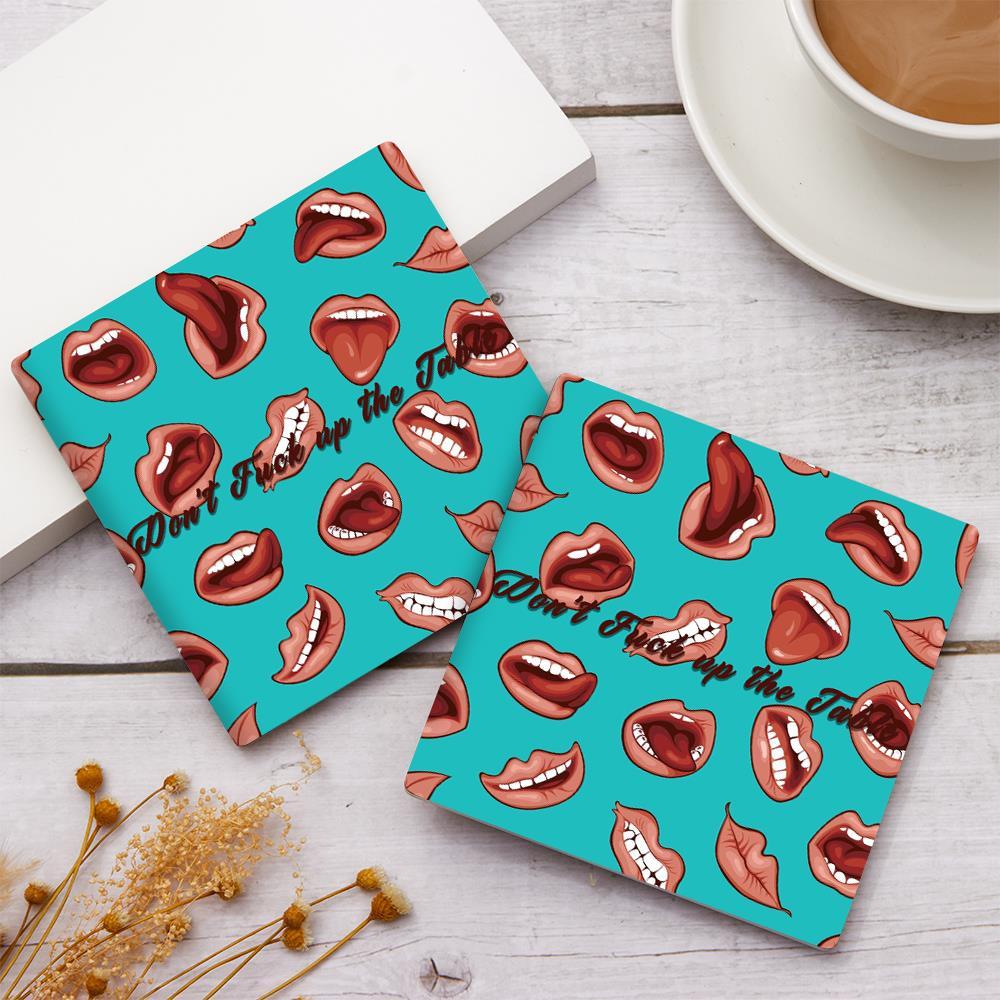 Custom Engraved Coaster Anniversary Gift - Red Lips - Giftlab