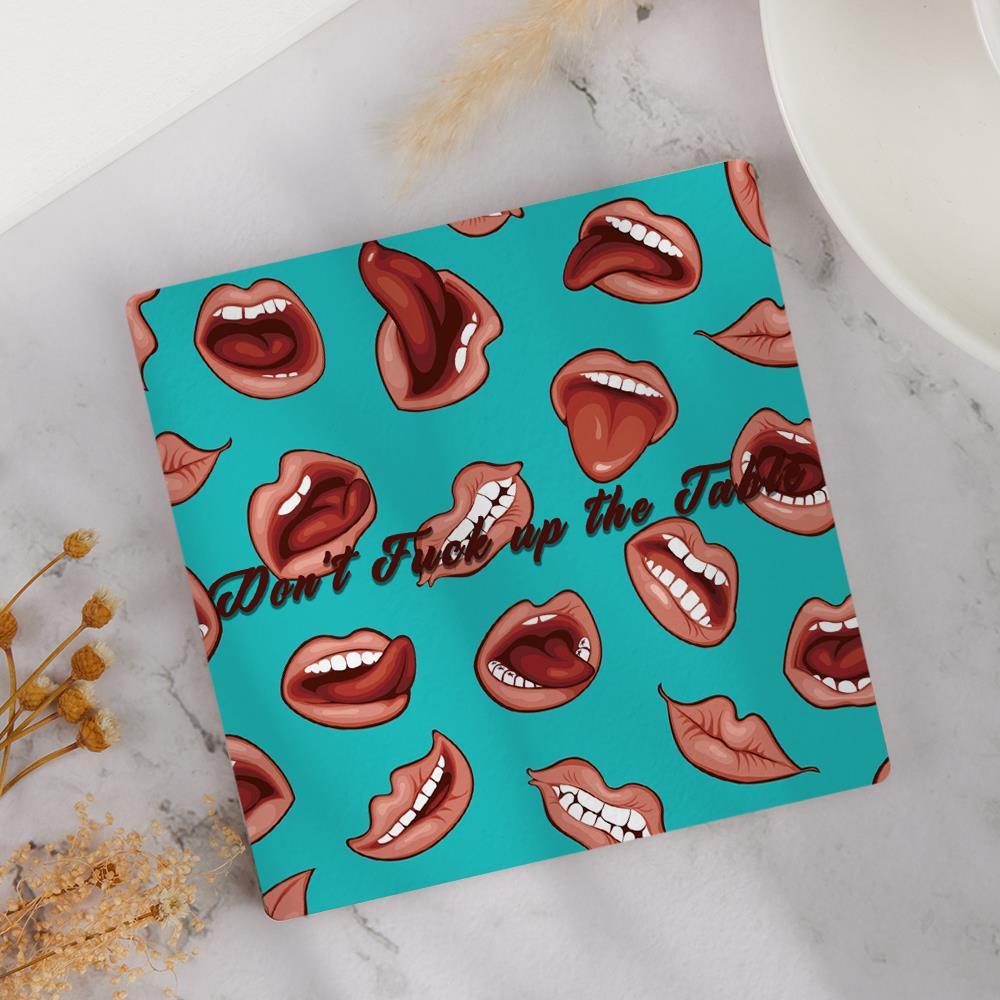 Custom Engraved Coaster Anniversary Gift - Red Lips - Giftlab