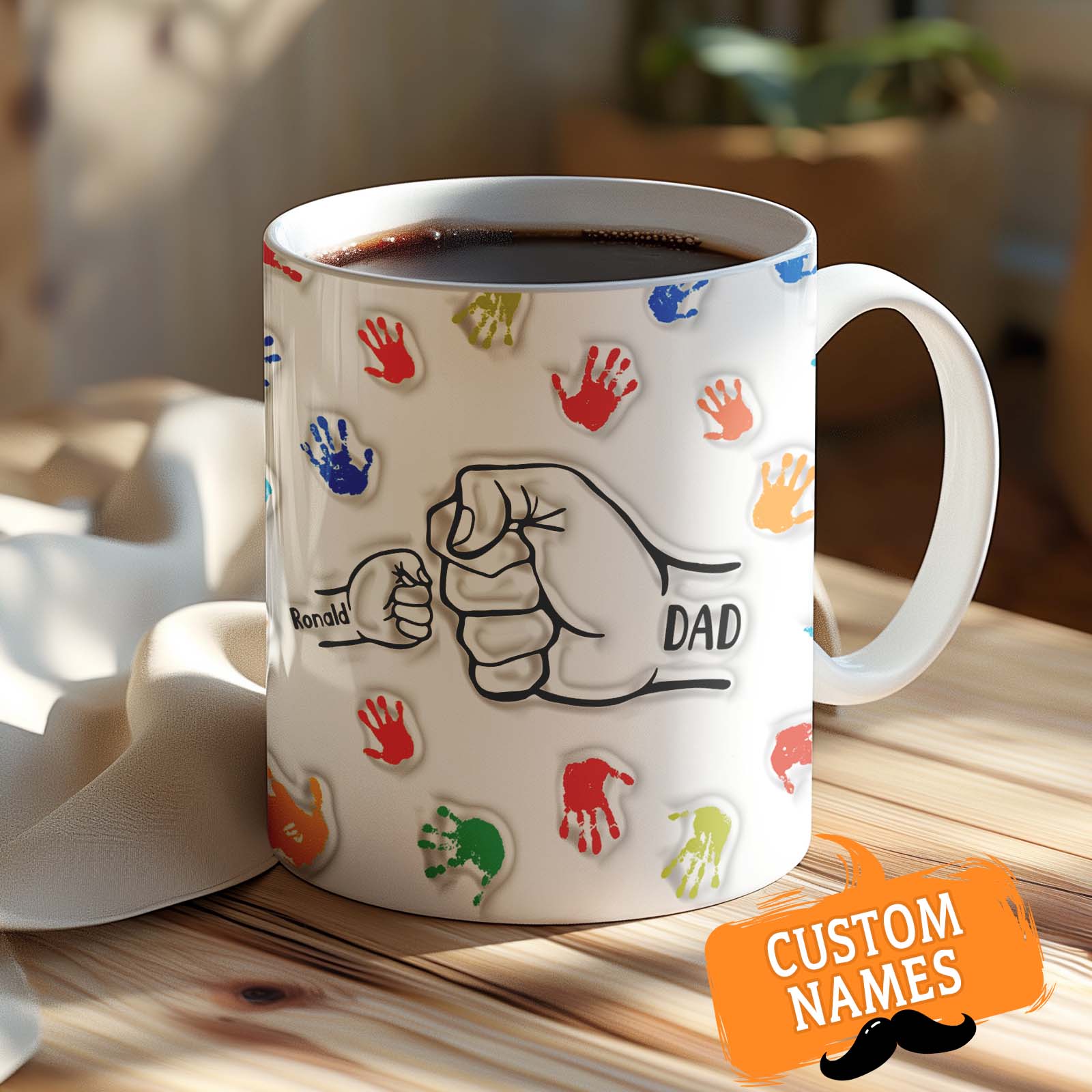 Personalized Mug Gifts for Dad Custom Names 3D Inflated Effect Printed Mug Gift for Grandpa - Giftlab