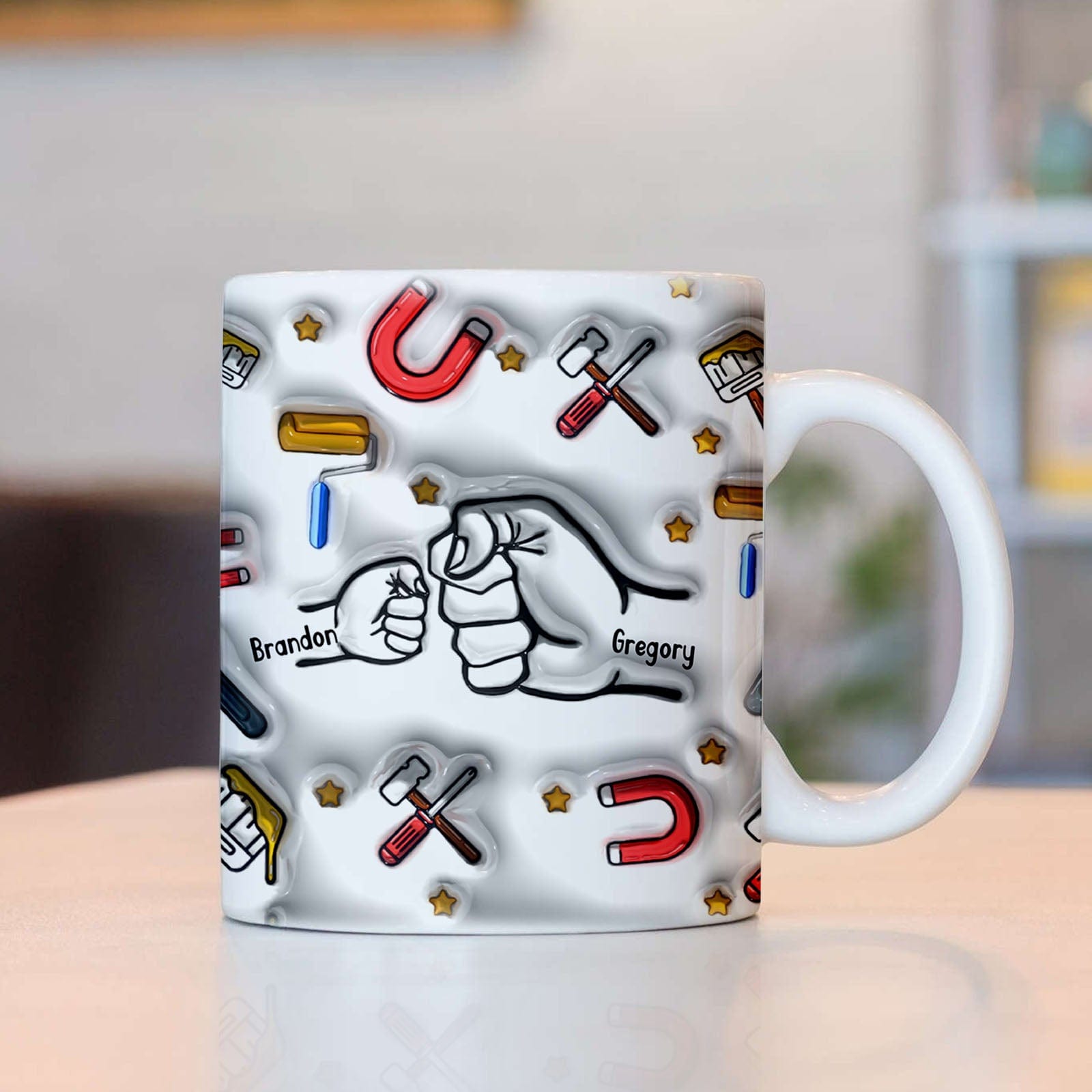 Personalized Name Fist Bump Mug Custom 3D Inflated Effect Printed Mug Father's Day Gifts for Papa - Giftlab