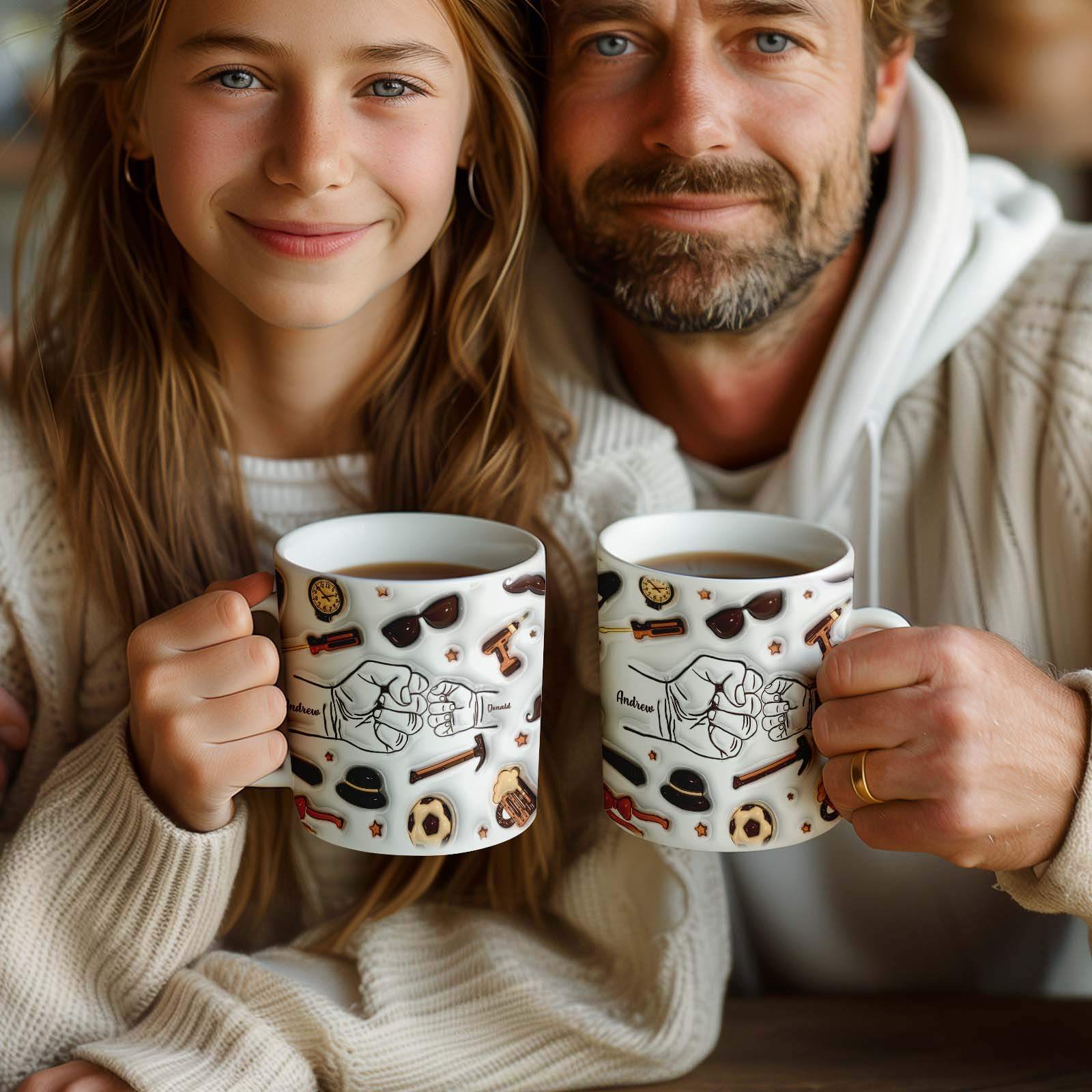 Father's Day Gifts Personalized 1-6 Kids Names Custom 3D Inflated Effect Printed Fist Bump Mug for Papa or Grandpa - Giftlab