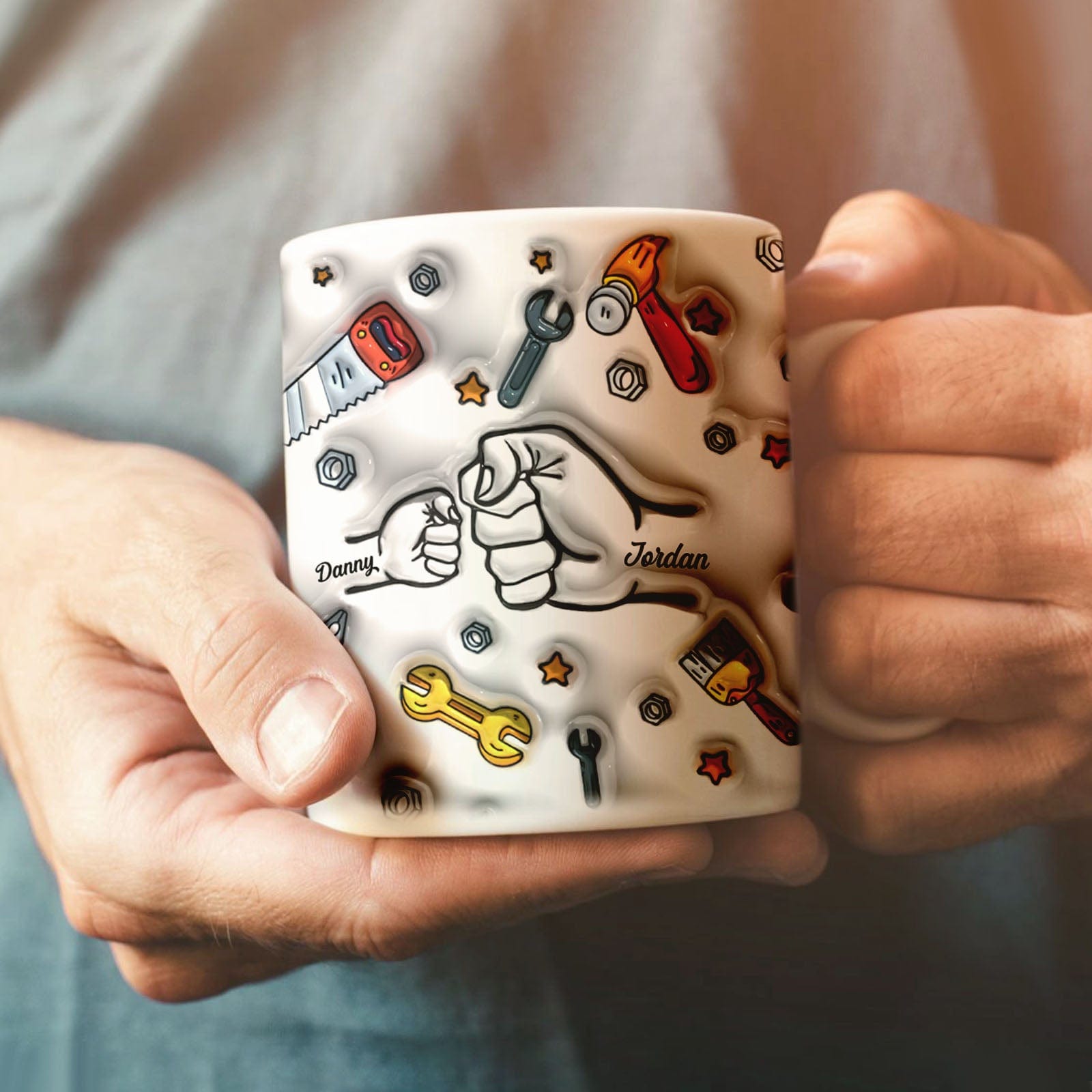 Father's Day Gifts Personalized Names 1-6 Kids Custom 3D Inflated Effect Printed Mug Fist Bump Mug Gifts for Dad - Giftlab