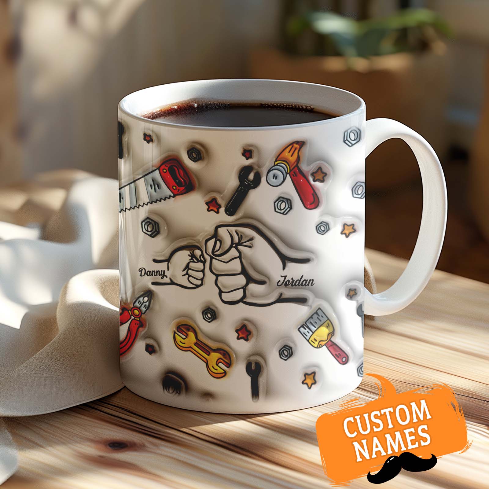 Father's Day Gifts Personalized Names 1-6 Kids Custom 3D Inflated Effect Printed Mug Fist Bump Mug Gifts for Dad - Giftlab
