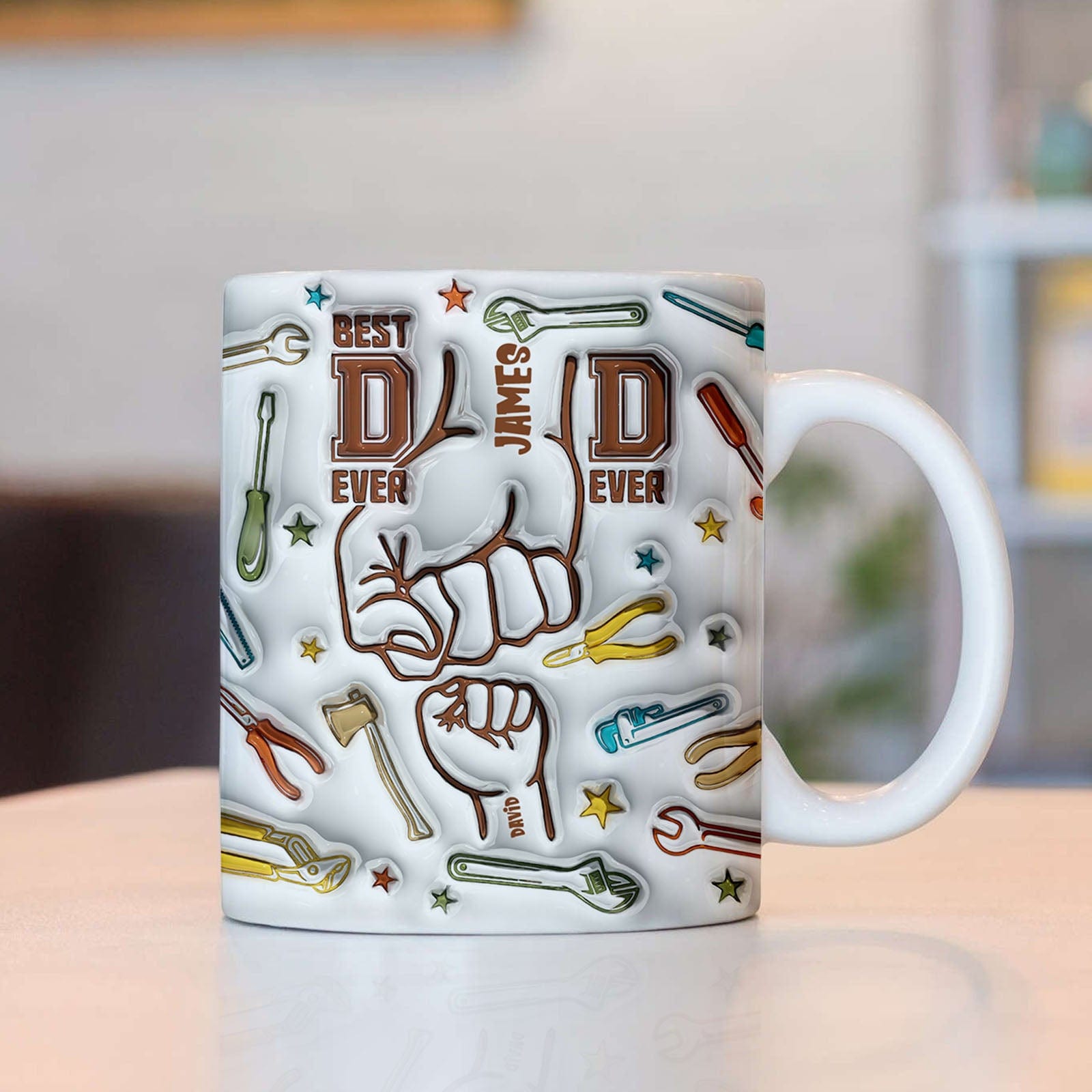 Gifts for Dad Personalized Names Fist Bump Mug Custom 1-6 Kids 3D Inflated Effect Printed Mug Gift for Father's Day - Giftlab