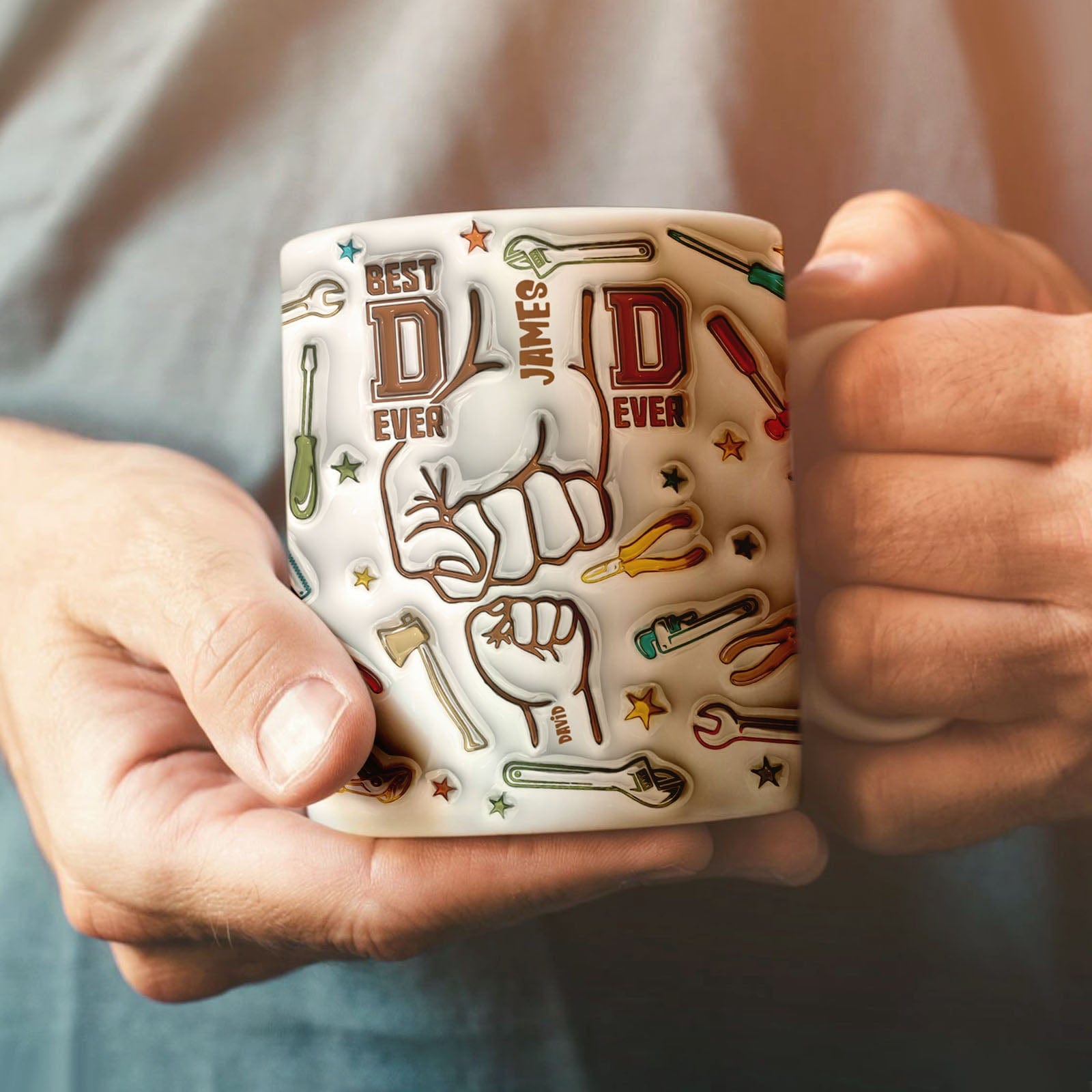 Gifts for Dad Personalized Names Fist Bump Mug Custom 1-6 Kids 3D Inflated Effect Printed Mug Gift for Father's Day - Giftlab