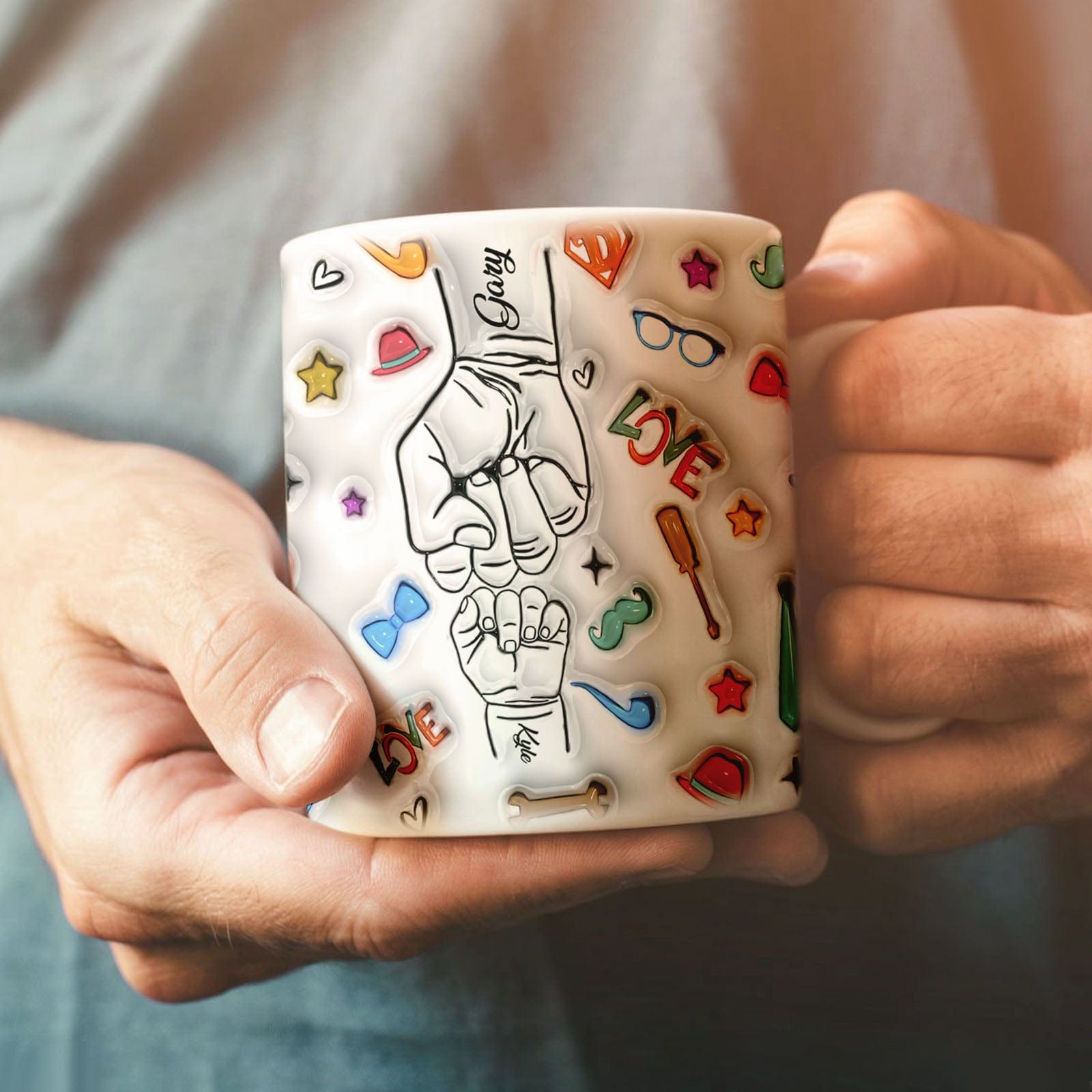 Custom 1-6 Kids Name Mug Personalized Names 3D Inflated Effect Printed Bump Mug Father's Day Gifts - Giftlab