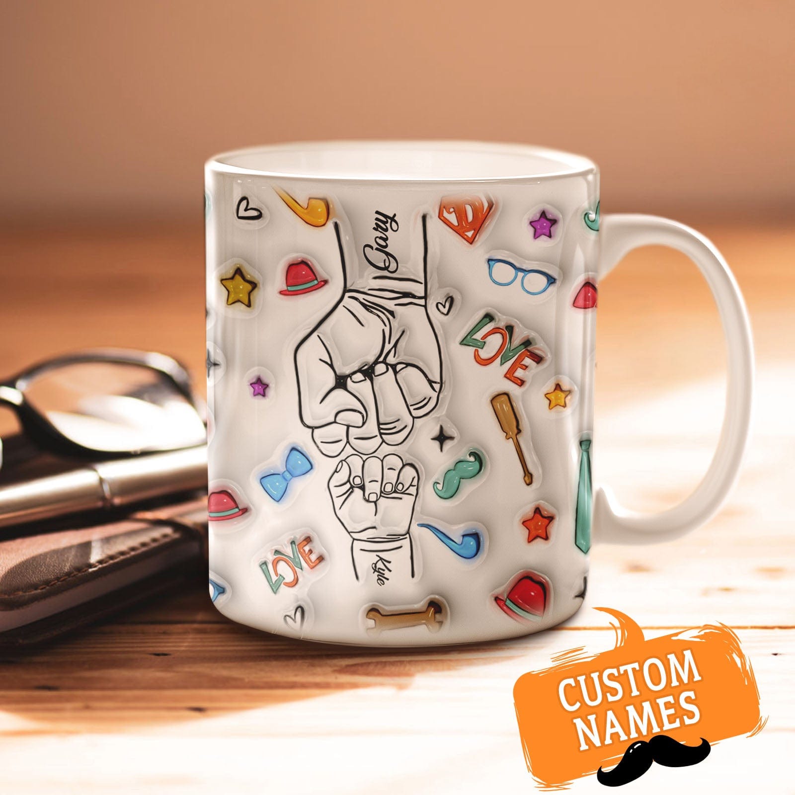 Custom 1-6 Kids Name Mug Personalized Names 3D Inflated Effect Printed Bump Mug Father's Day Gifts - Giftlab