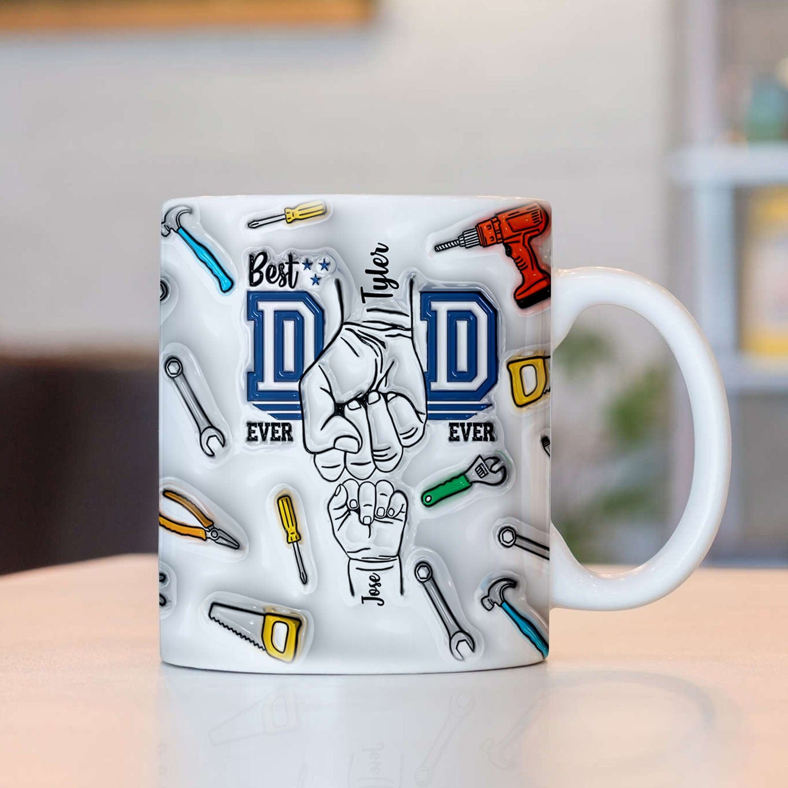 Personalized Names 3D Inflated Effect Printed Mug Custom 1-6 Kids Name Mug Best Dad Ever Father's Day Gifts - Giftlab