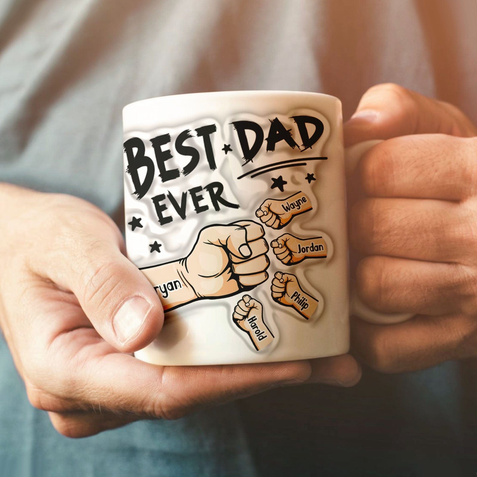 Father's Day Gifts Personalized  1-6 Kids Names 3D Inflated Effect Printed Coffee Mug You are My Best Dad Gifts for Dad - Giftlab