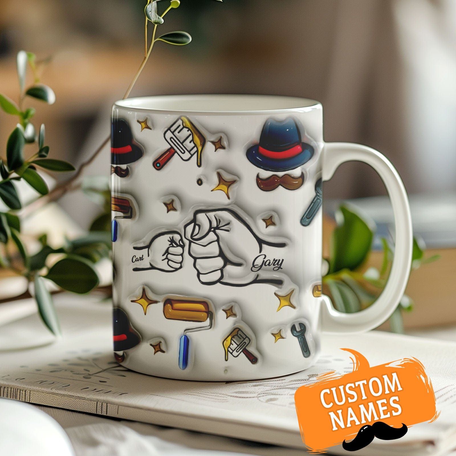 Custom 1-6 Kids Name Mug Personalized Names 3D Inflated Effect Printed Coffee Mug Father's Day Gifts for Dad - Giftlab