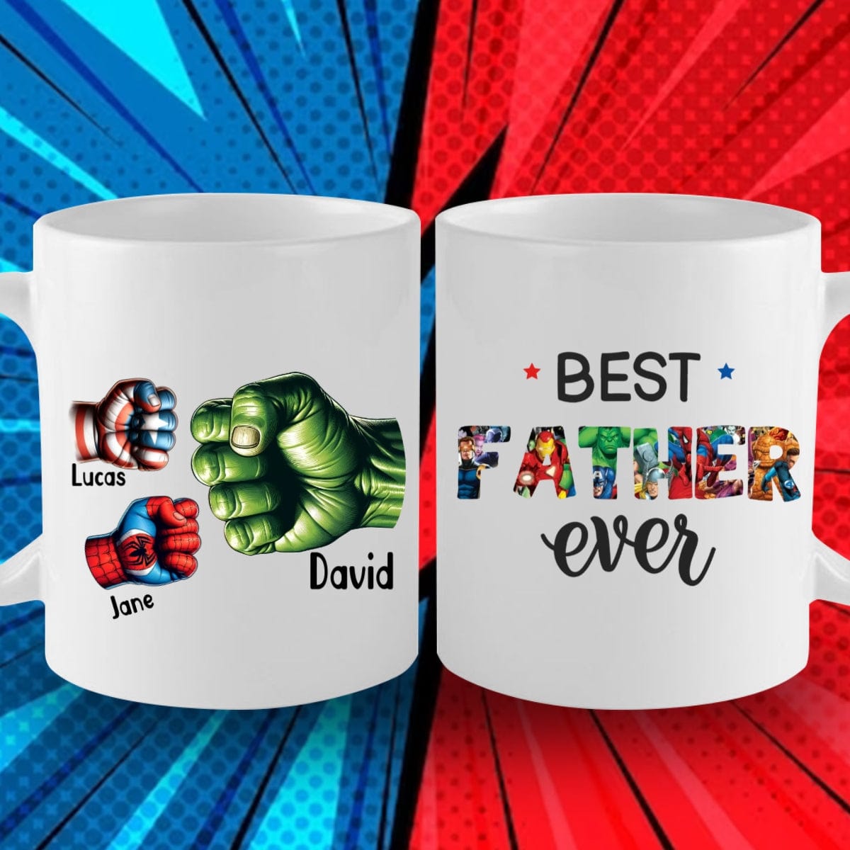 Father's Day Gifts Custom Names Personalized Hero Fists Printed Mug Best Dad Ever - Giftlab