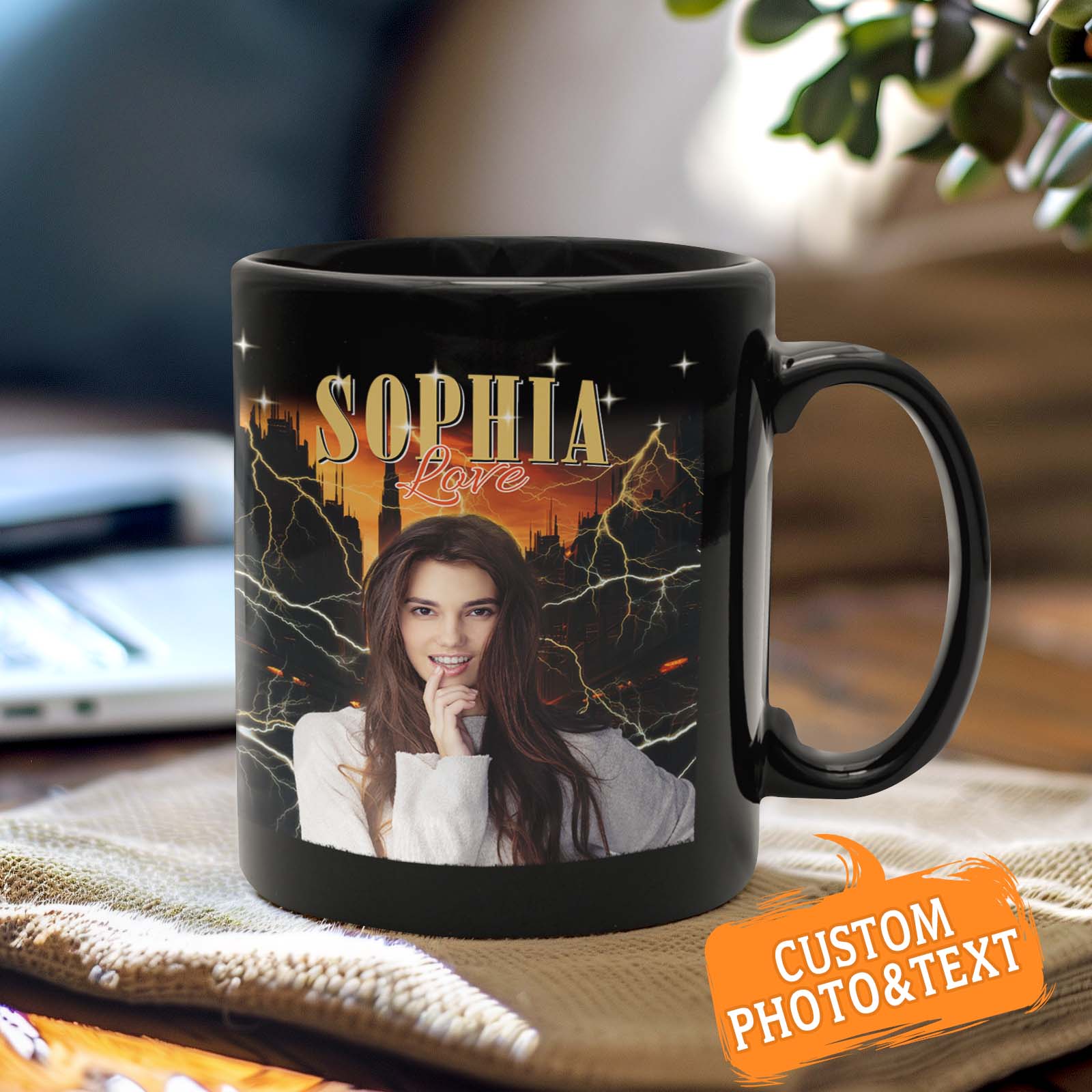 Custom Photo Vintage Mugs Personalized Name Vintage Photo Black Mug for Couple - Giftlab