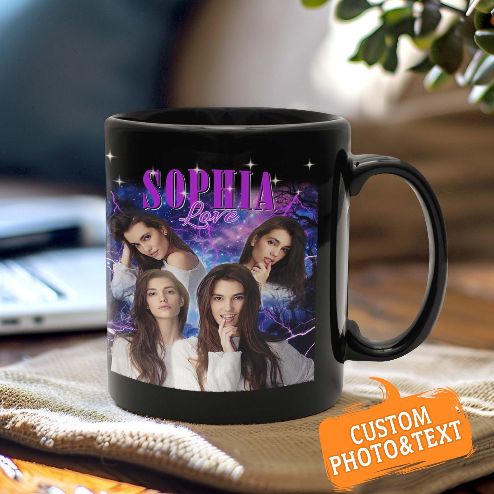 Custom Photo Vintage Mugs Personalized Name Vintage Photo Black Mug for Couple - Giftlab