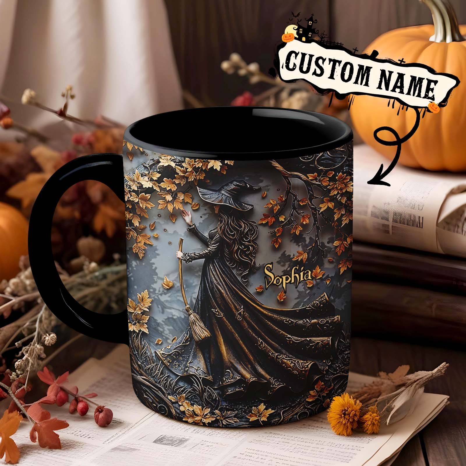 Personalized Name Witch Accent Mug Custom Beautiful Witch Mug Halloween Gifts - GiftlabUS