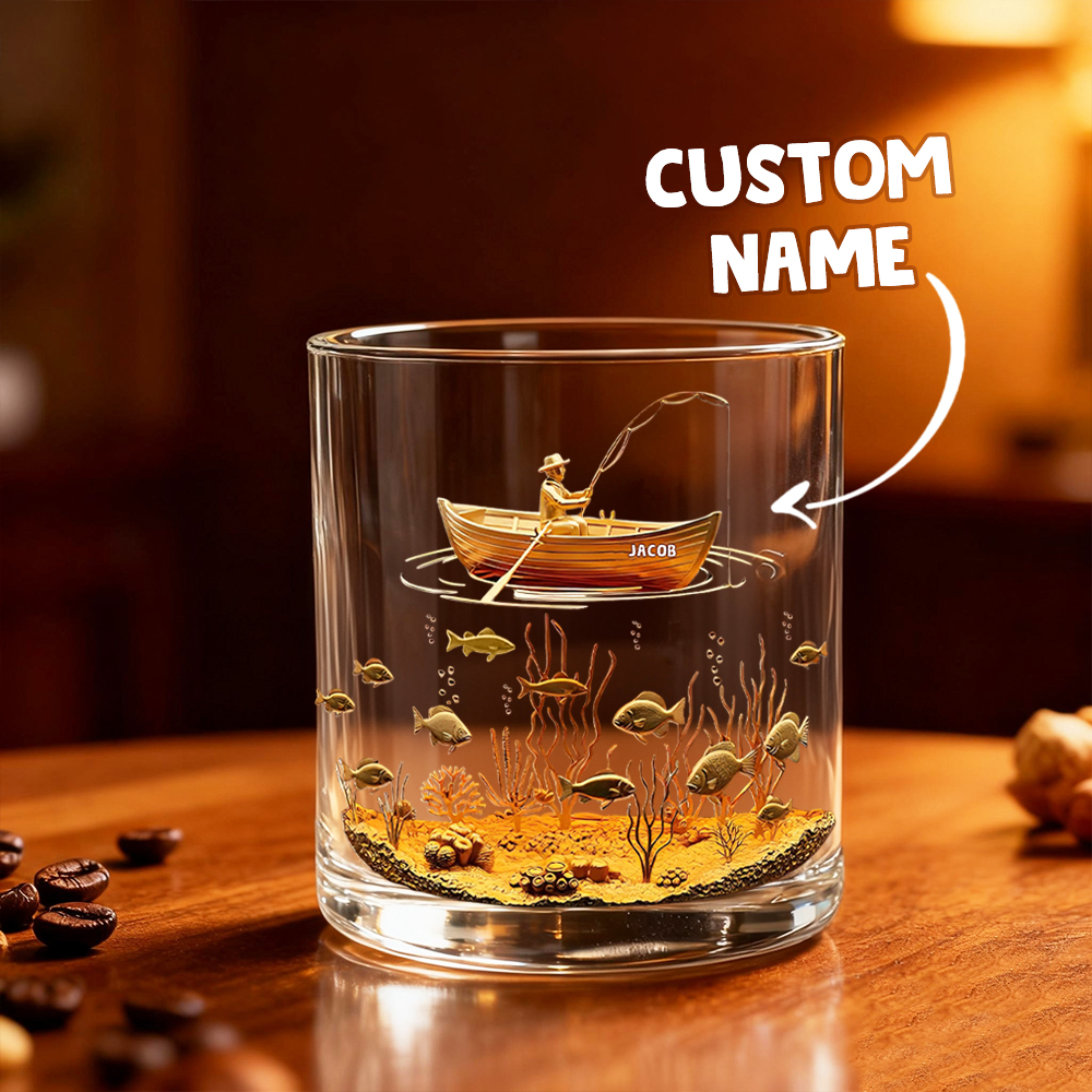Fishing Man - Personalized Whiskey Glass, Gifts For Fishing Lovers