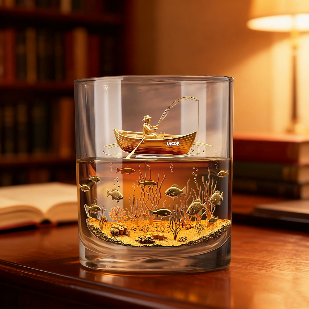 Fishing Man - Personalized Whiskey Glass, Gifts For Fishing Lovers
