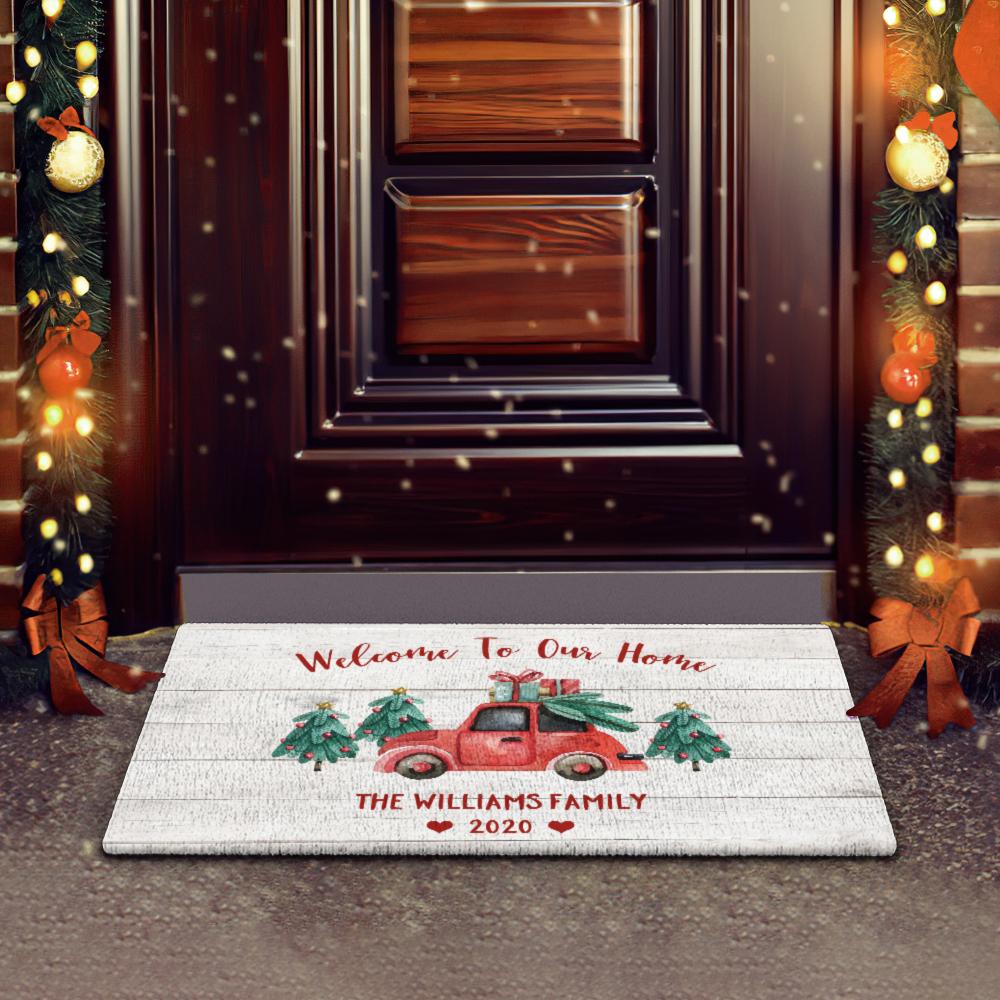 Personalized Welcome Doormat Christmas Gift - White - Giftlab