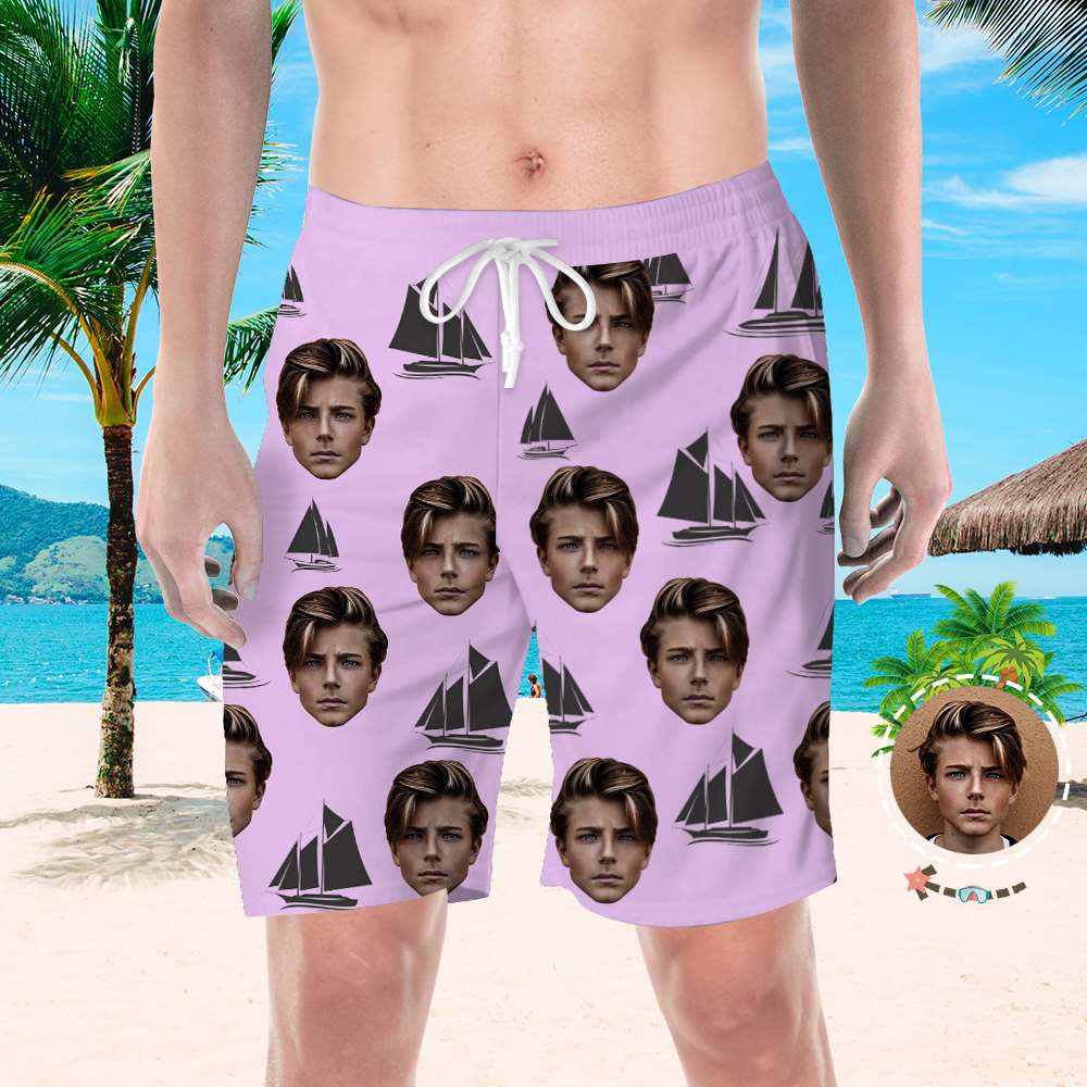 Custom Face Beach Shorts Photo Swim Swimming Trunks - Giftlab