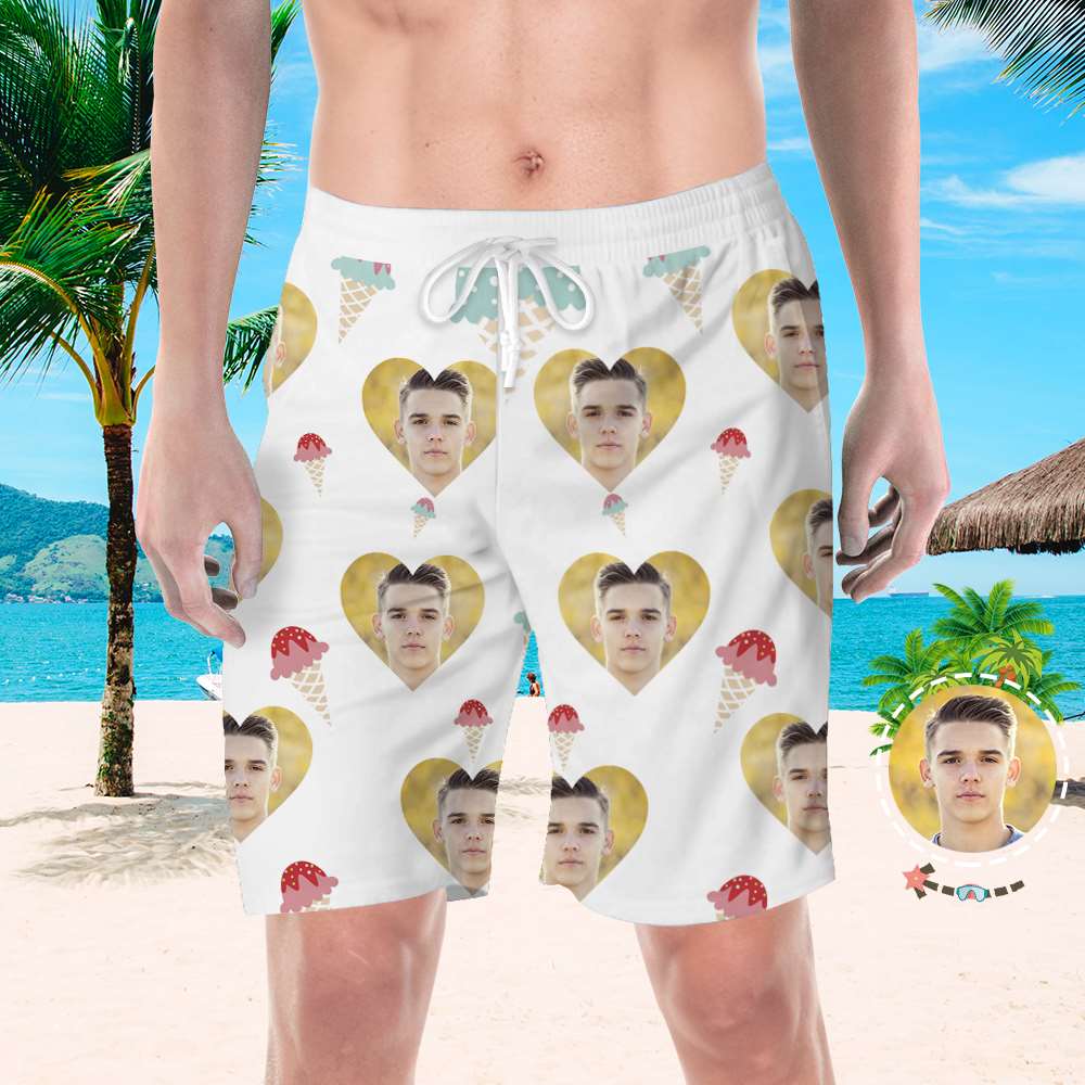 Custom Face Beach Shorts Photo Swim Cool Swimming Trunks Gifts for Boyfriend - Giftlab