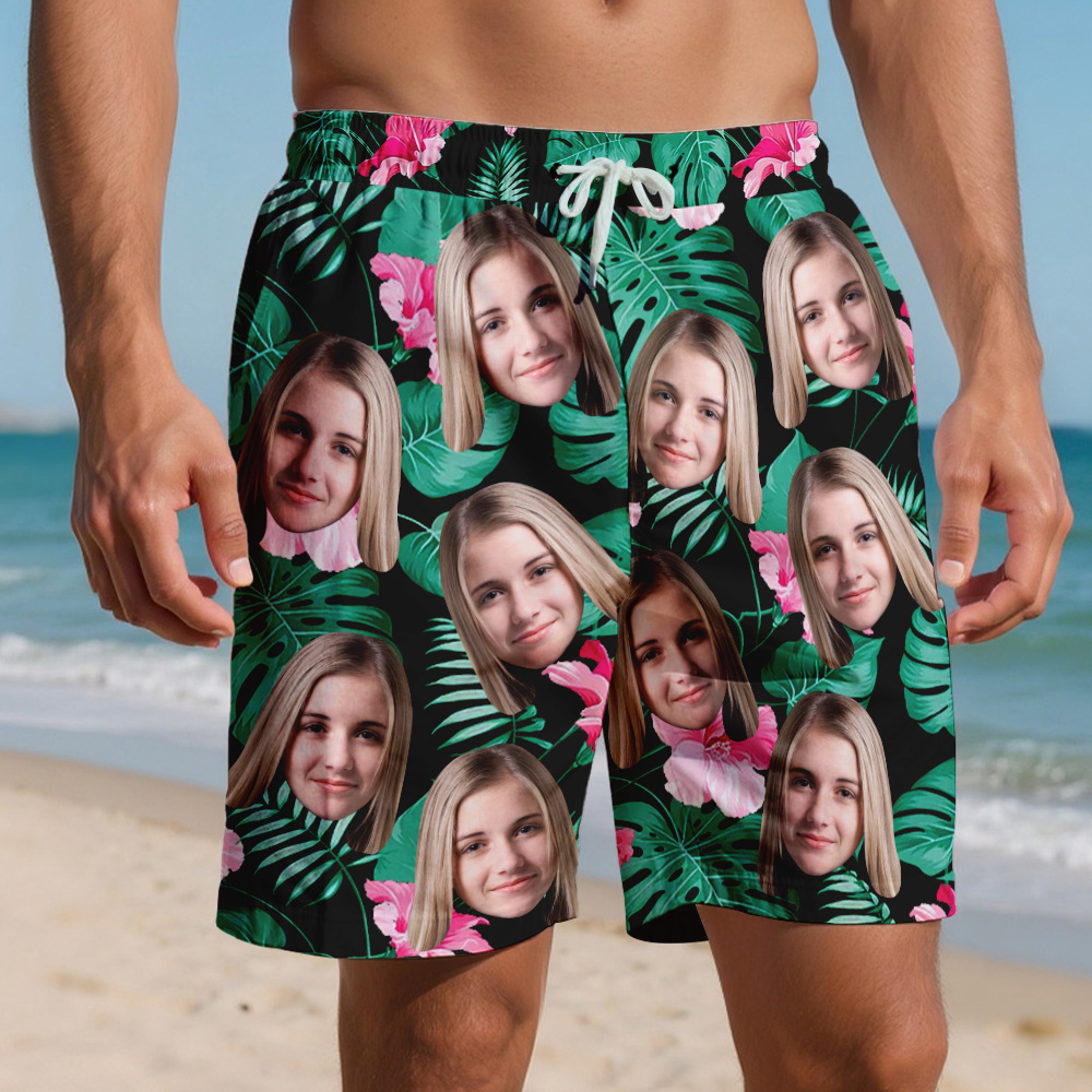 Custom Face Men Swimwear Personalized Face Swim Trunk Face and Name on Beach Shorts