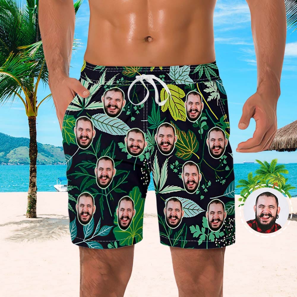 Men's Custom Face Beach Trunks All Over Print Photo Shorts Cool Handsome - Giftlab