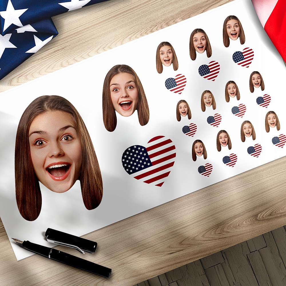 July 4th Gifts Custom Photo Face Sticker Independence Day I Love America - Giftlab