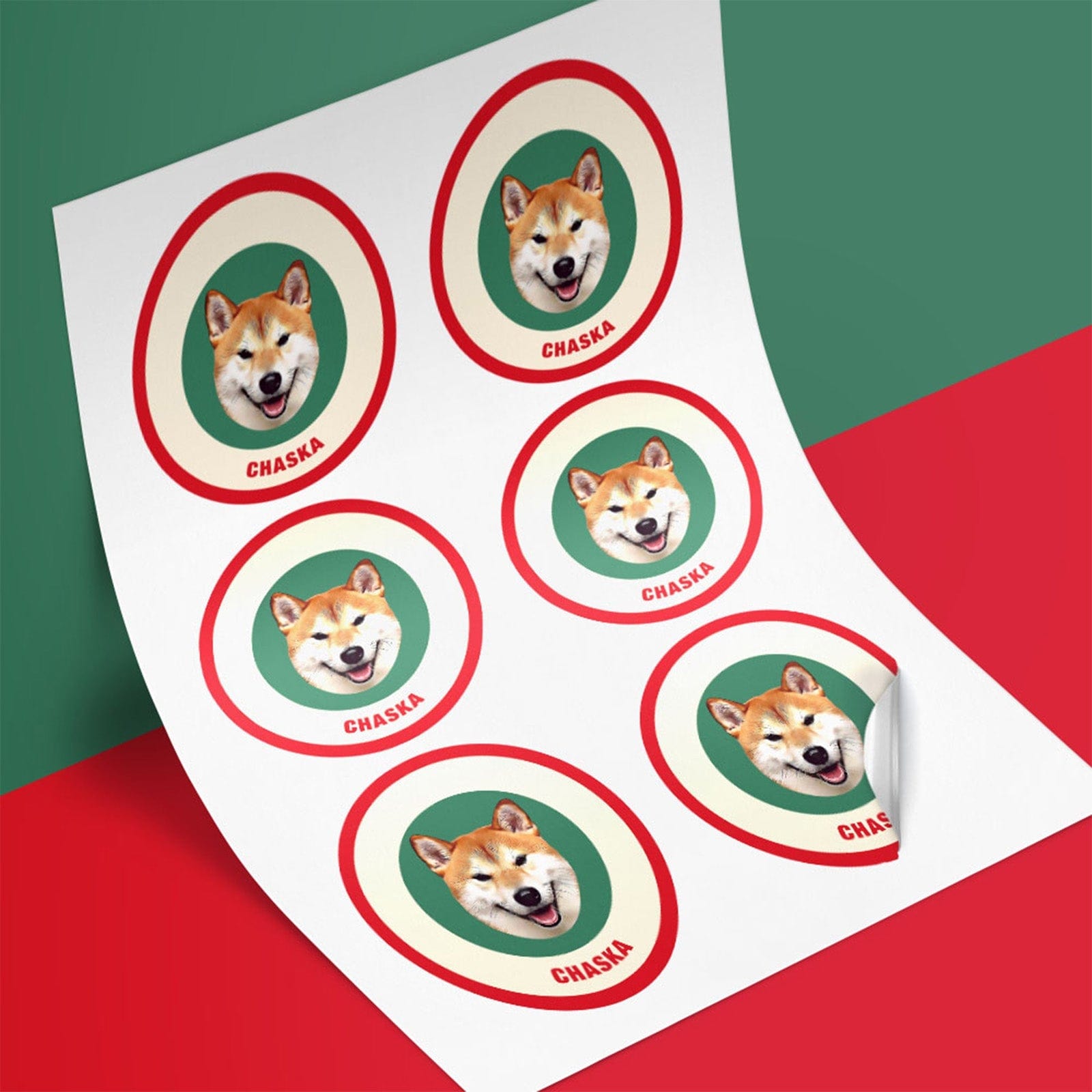 Custom Pet Face Sticker Personalized Face Photo Stickers for Pet Lover - Red & Green - Giftlab