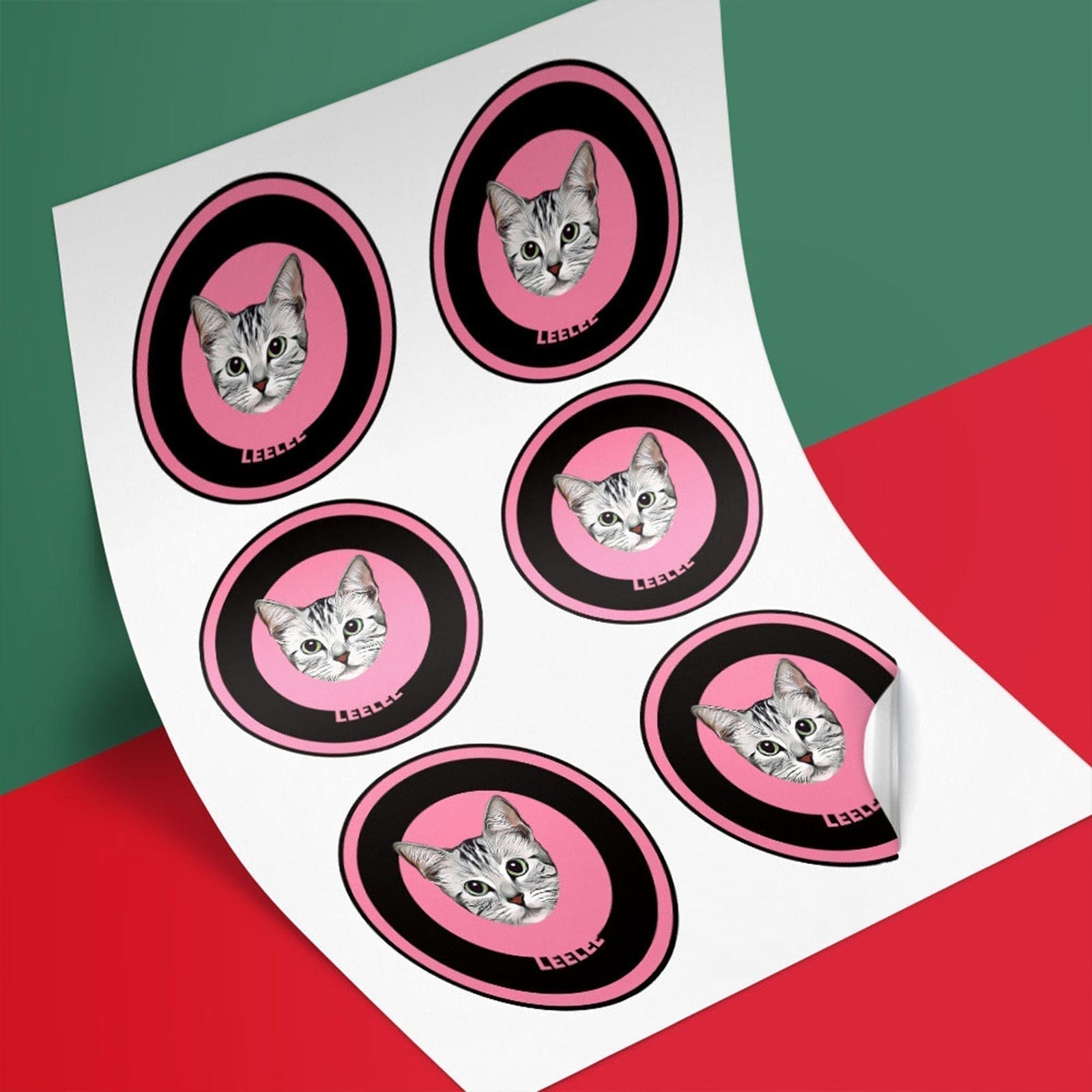 Custom Pet Face Sticker Personalized Face Photo Stickers for Pet Lover - Black & Pink - Giftlab