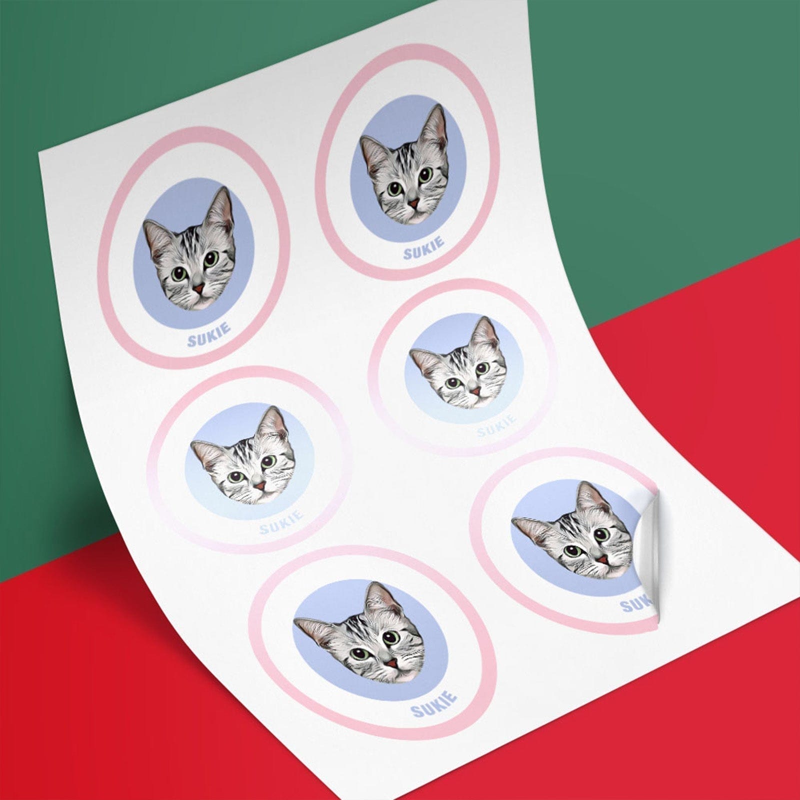 Custom Pet Face Sticker Personalized Face Photo Stickers for Pet Lover - Pink & Blue - Giftlab