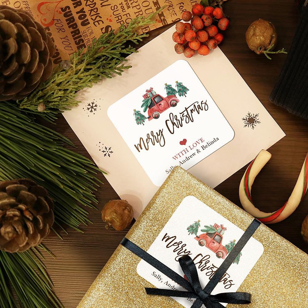 Christmas Gift-12Pcs/set Custom Text Opaque Stickers Personalized Merry Christmas Square Stickers 25*19 CM - Giftlab