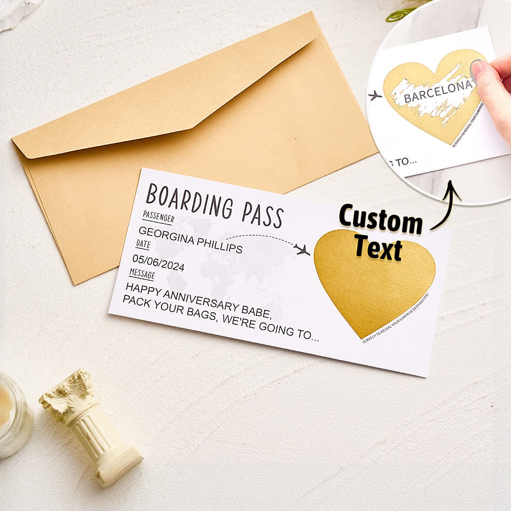 Custom Boarding Pass Scratch Reveal Card Personalized Surprise Holiday Trip Gift for Couple - Giftlab