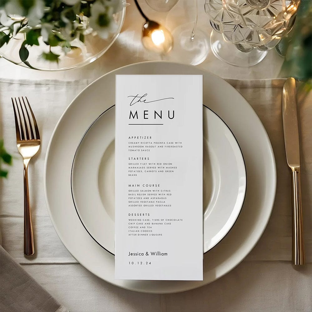 Personalized Minimalist Wedding Menu Card Wedding Dinner Menu