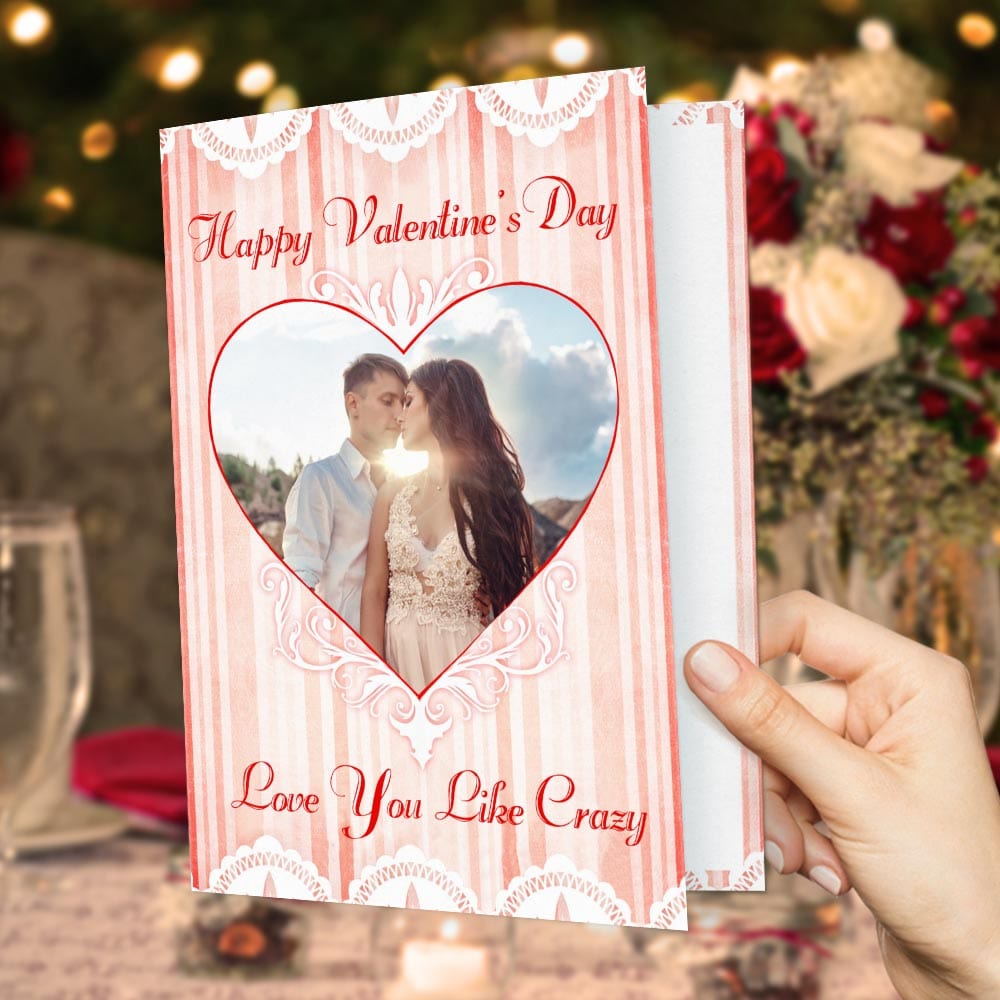 Custom Valentine's Day Card Vintage Heart Photo Greeting Card Gifts For Girlfriend Boyfriend - Giftlab