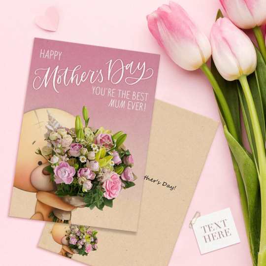 Custom Mother's Day Greeting Card Little Bear Flowers Cards Gifts For Mom